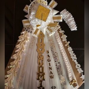 SENIOR Homecoming Mum in white with Gold for colors can be personalized custom